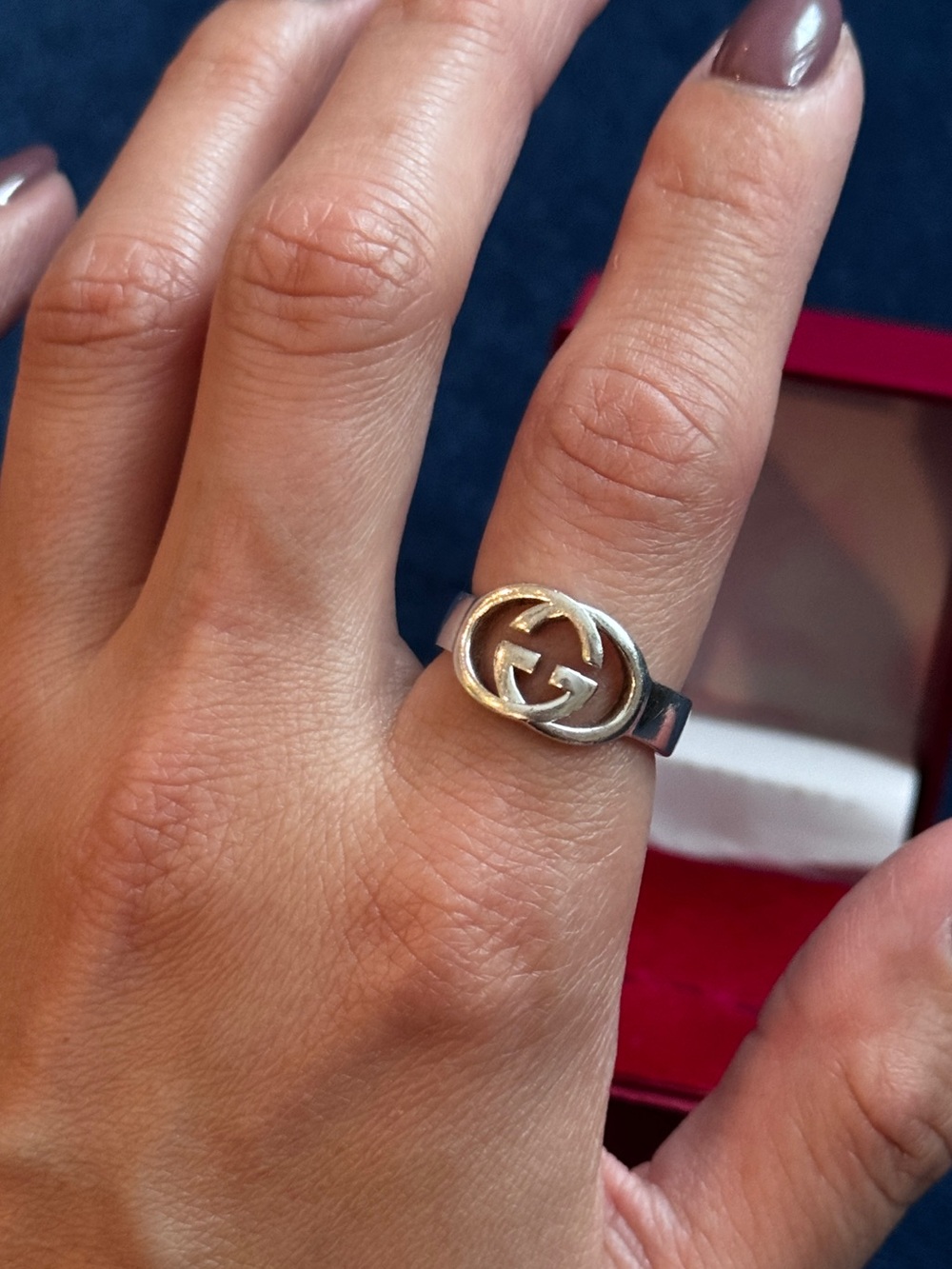 Authentic Gucci 925 Sterling Silver Interlocking G Ring Size 7